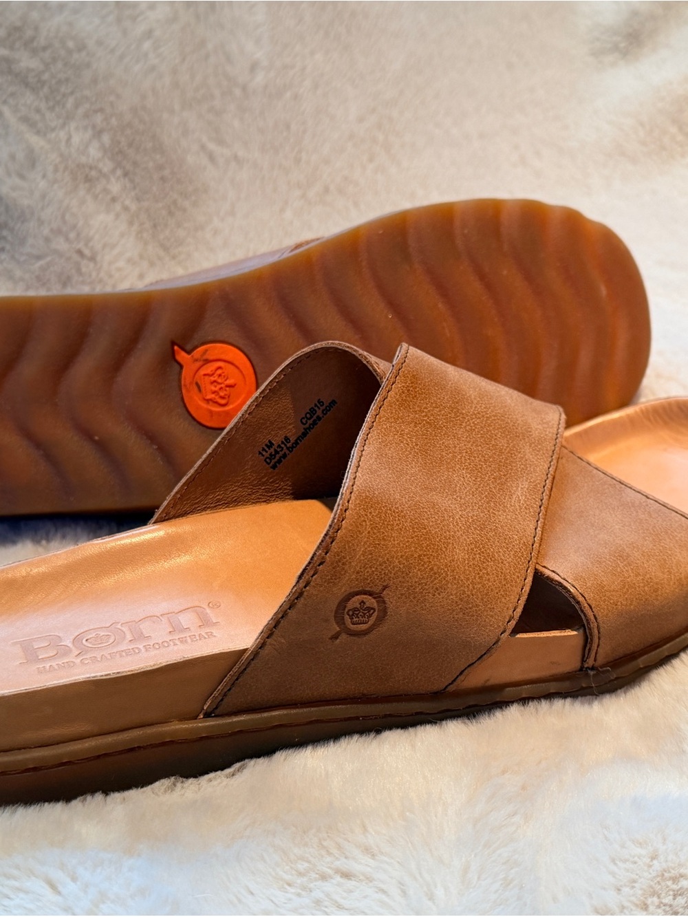 Born Brown Leather Cross-Band Slide Sandals - Picture 15 of 15